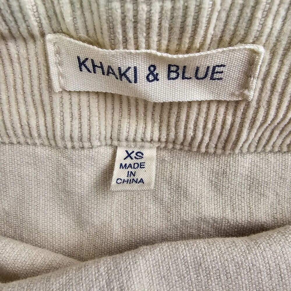 Khaki & Blue Cream Corduroy Mini Dress XS Square Neck A-Line Y2K Cottagecore - Picture 9 of 14